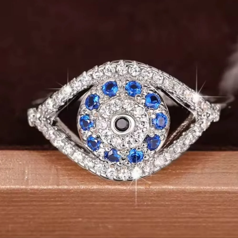 Unisex Mystic Blue Evil Eye Ring Sz 9